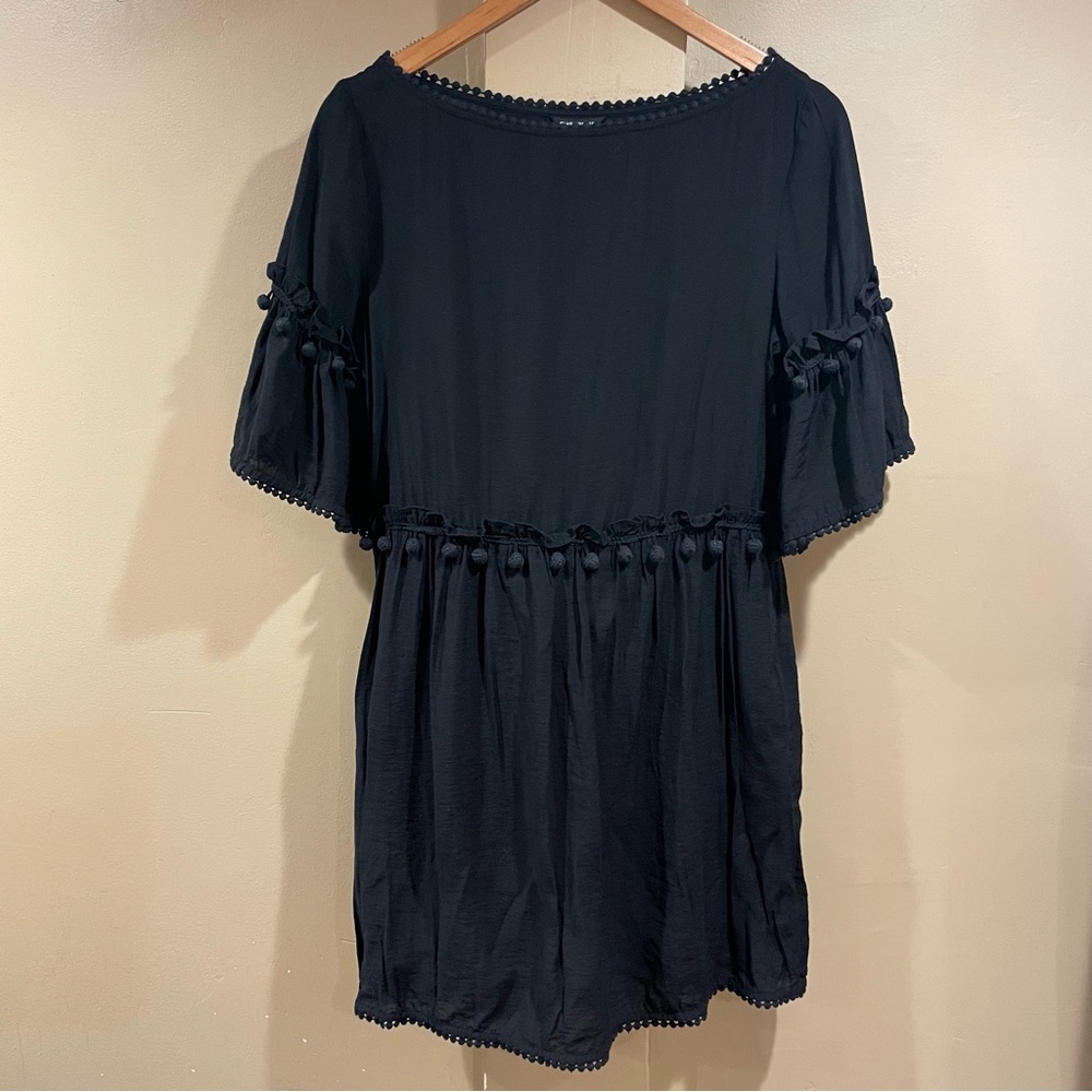 Club Monaco Black Pom-Pom Trim Dress
